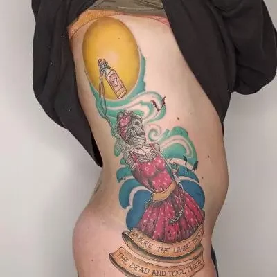 Tatuador en Madrid José Prieto Tattoo New School Color Bailarina Costado