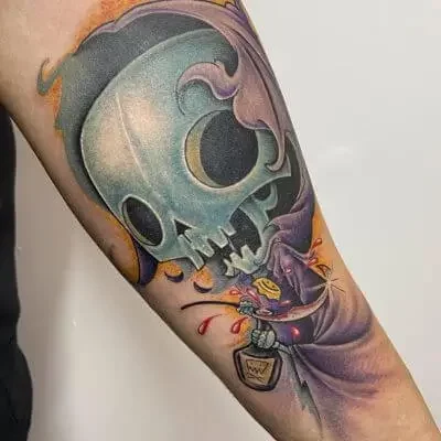 Tatuador en Madrid José Prieto Tattoo New School Color Antebrazo Calavera