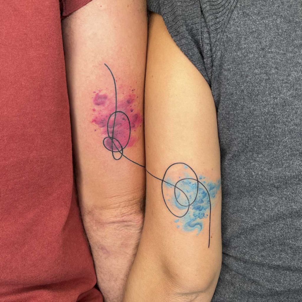 Tatuador de acuarela Madrid - José Prieto Tattoo - Tatuaje Pareja - Brazo
