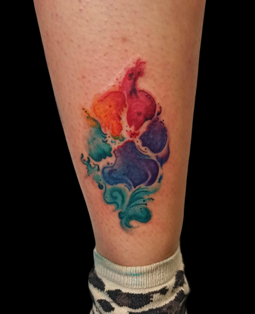 Tatuador estilo acuarela - Madrid - José Prieto Tattoo - Tatuaje de huellas - Pierna